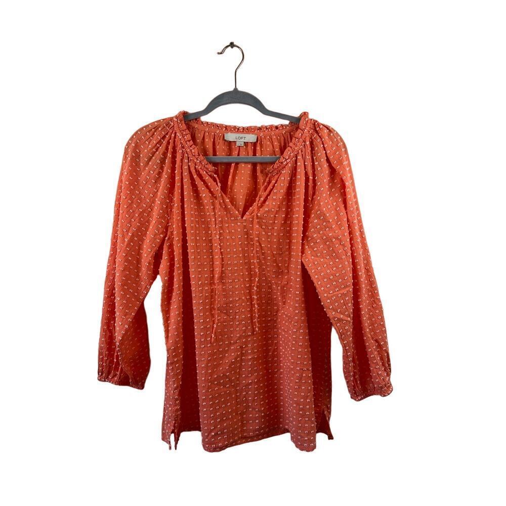 Loft Peach Floral Blouse V-Neck Size Medium